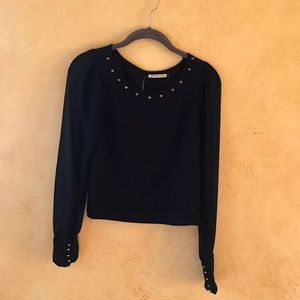 Mustard Seed Black blouse with Sheer Long Sleeves